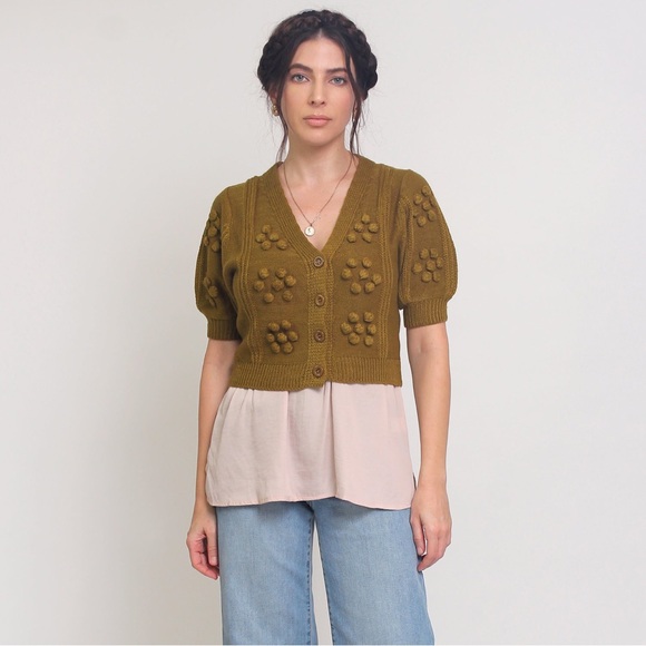 Endless Blu Puff Sleeve Pom Pom Cardigan - Picture 10 of 11